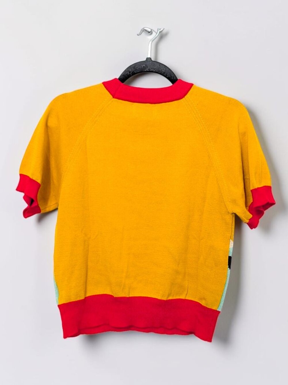 Oxknit LE retro line 70s groovy floral colorblock fairy kitsch knit top Ws S New - Picture 2 of 7